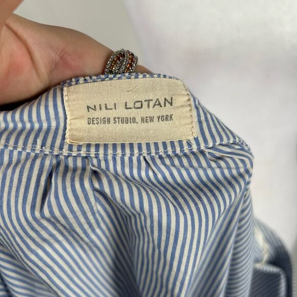 Nili Lotan Blue White Striped Cotton Dress Large 3/4 Sleeve Boho Business Casual - Picture 3 of 4